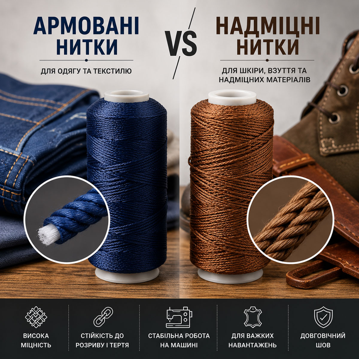 Промислове шиття шкіряних виробів надміцними нитками на виробництві