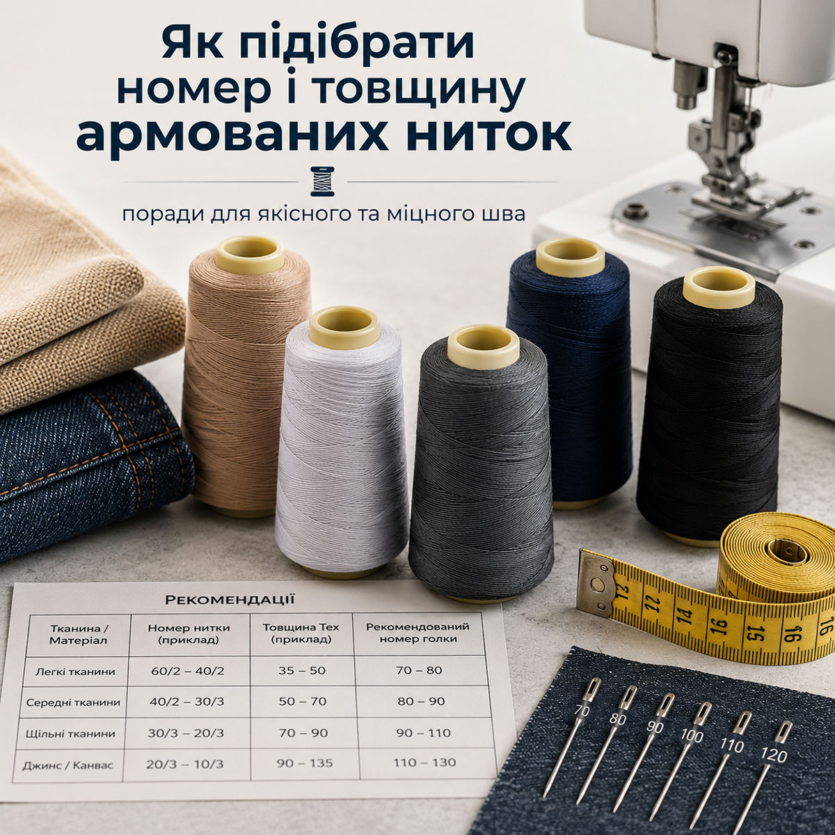 Порівняння номерів і товщини армованих ниток у системах Nm та Tex